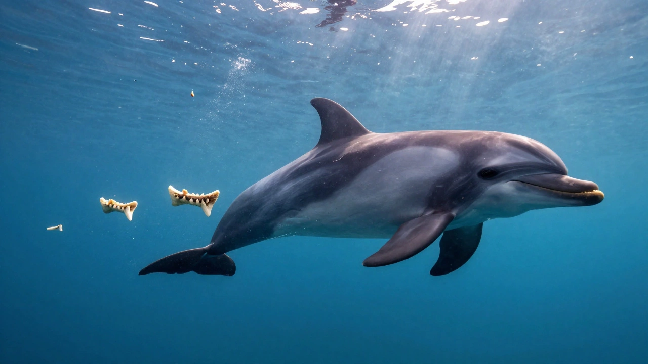 Chronologická posloupnost zubů delfína od mládí ke stáří ve vodě.
