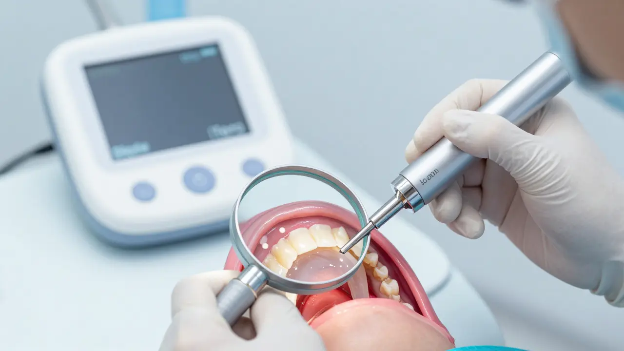 Stomatolog aplikuje infiltrační látku na zub s počátečním kazem.