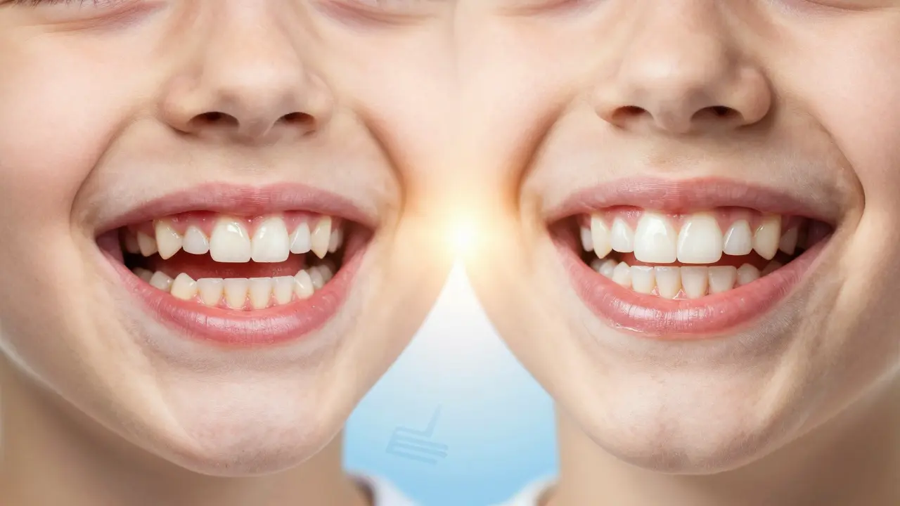 Porovnání zdravého a nemocného ústního útvaru u dítěte s výrazným přechodem.