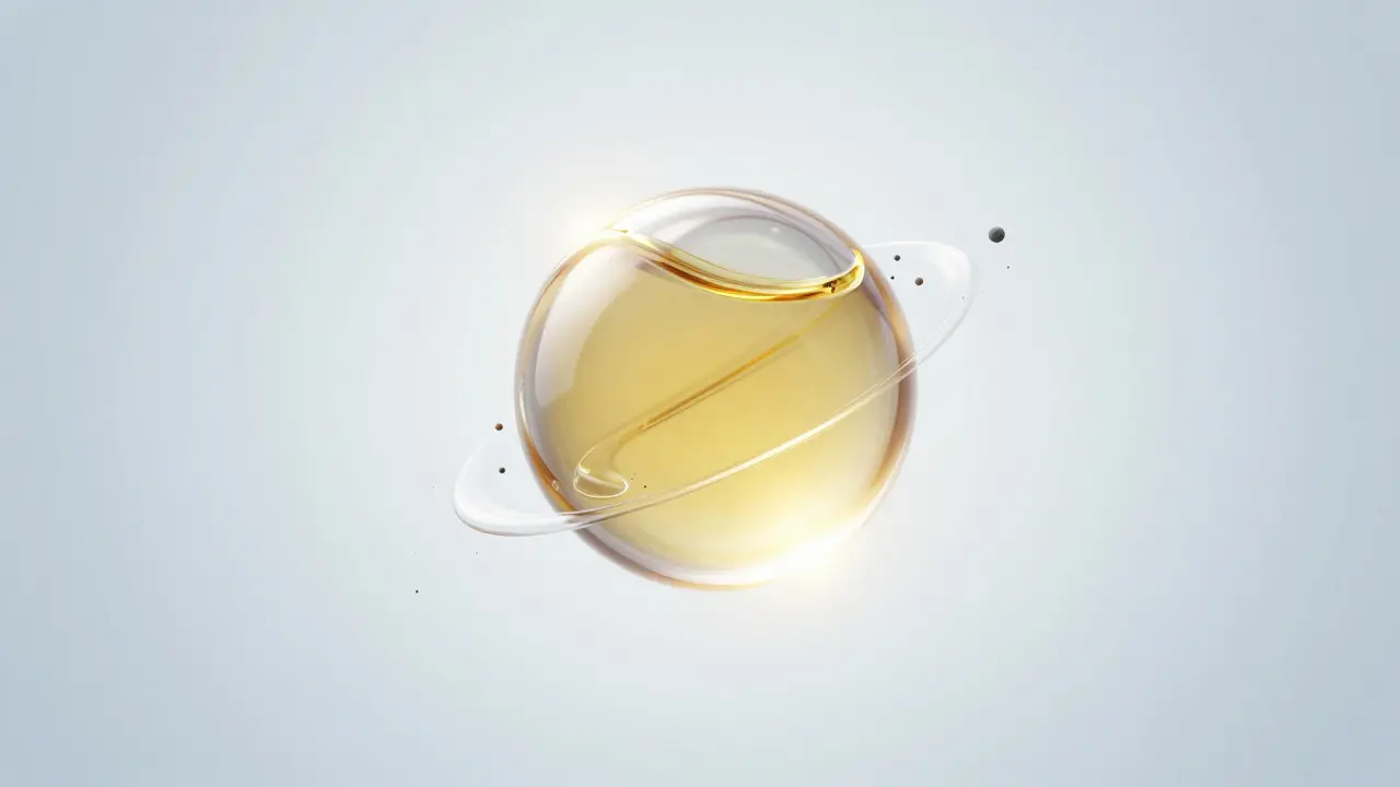 Abstraktní koule oleje symbolizující bezpečné čištění úst