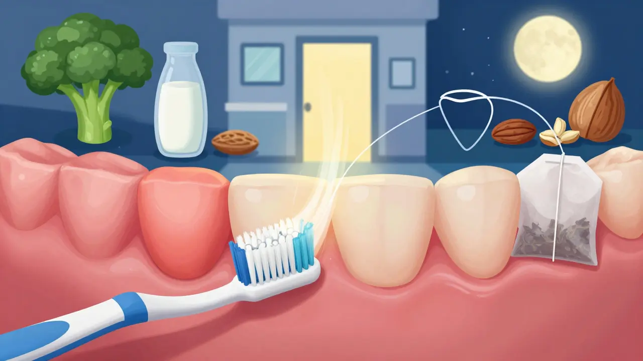 Přechod od zánětlivých dásní k zdravým s prvky hygieny, výživy a návštěvy zubaře.