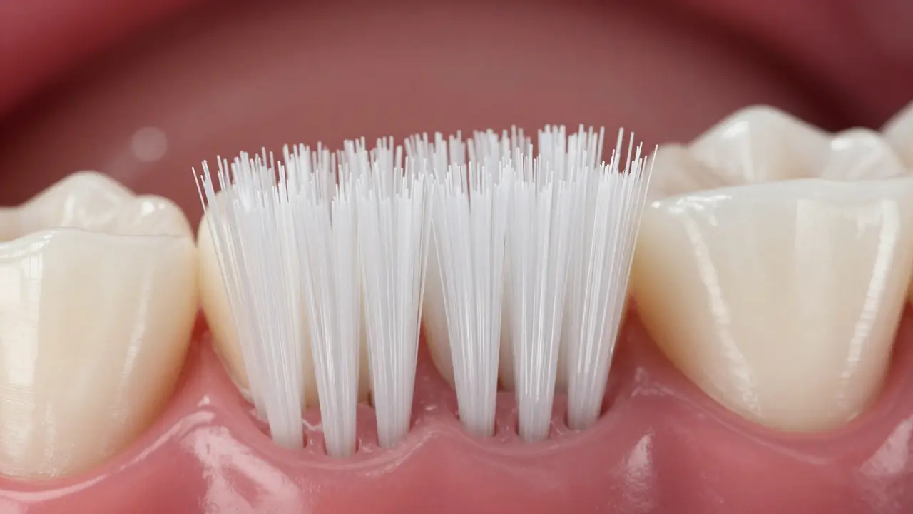 Zvětšený pohled na mikrovlákna zubního kartáčku