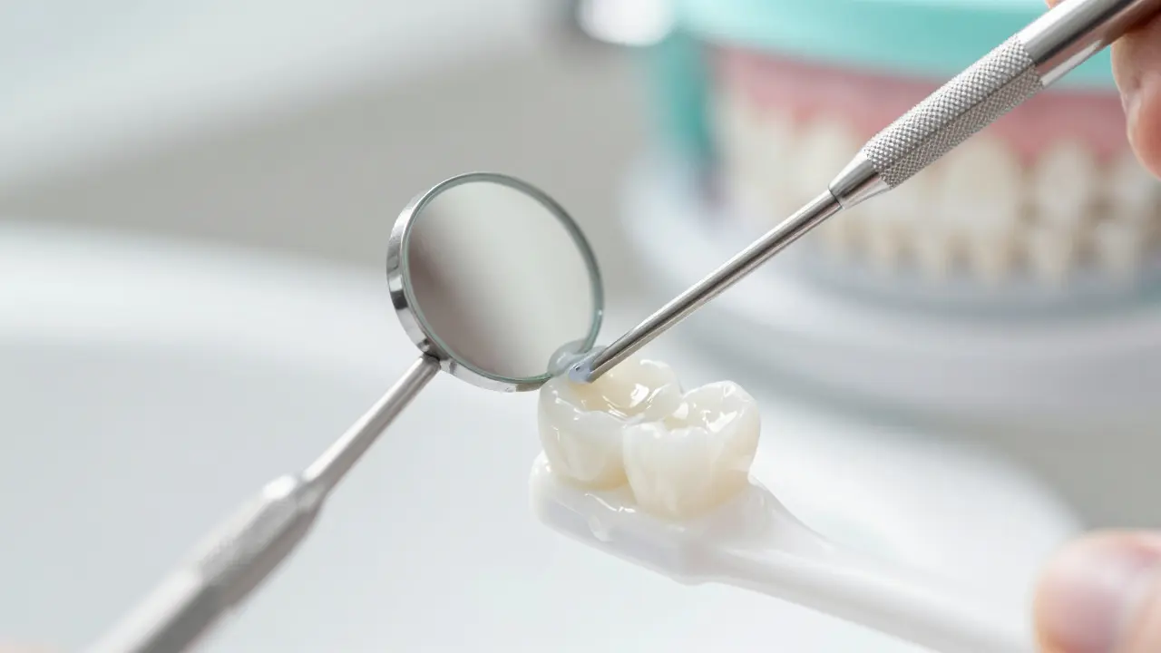 Aplikace fluoridového laku na čistý zub pro ochranu skloviny.