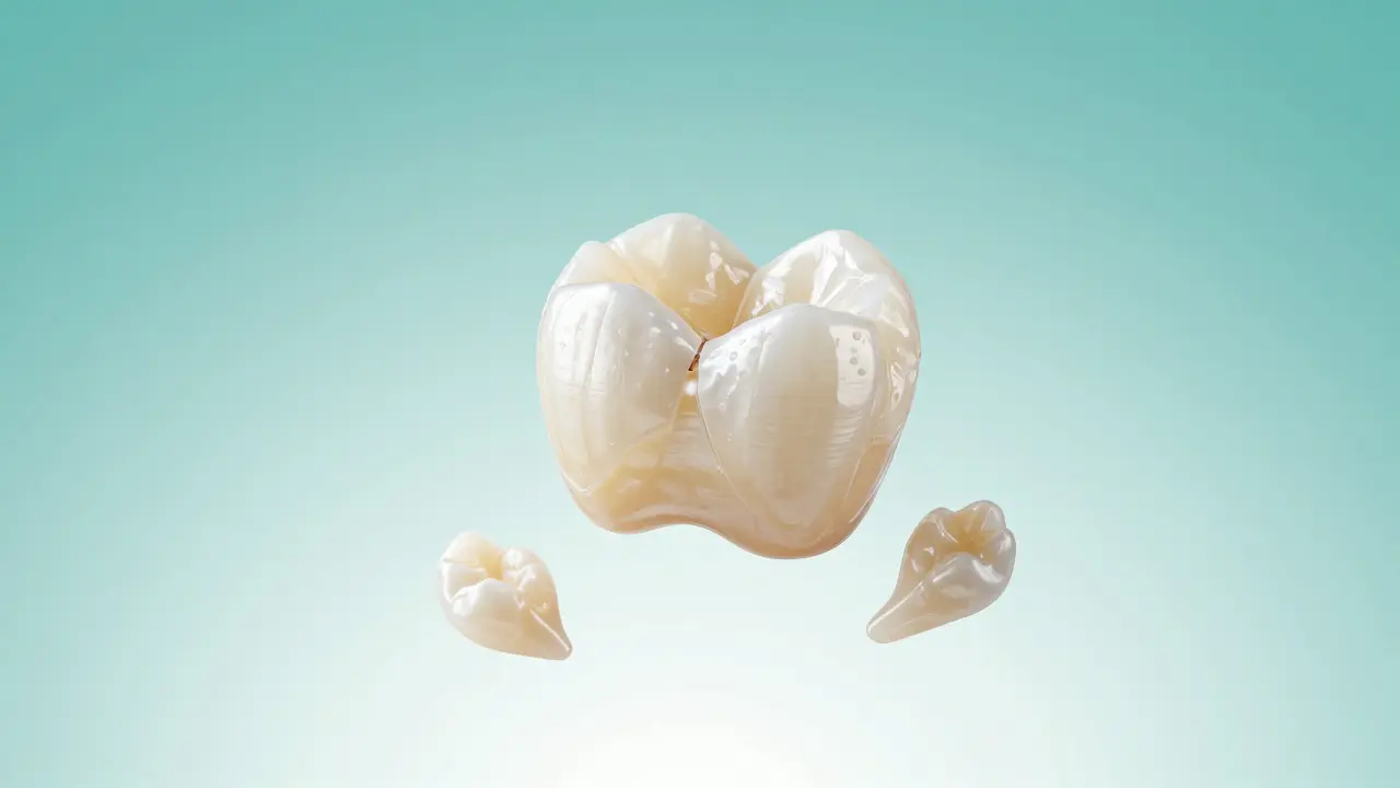 Zubní korunka a kompozitní materiál jako moderní řešení opravy prasklin.