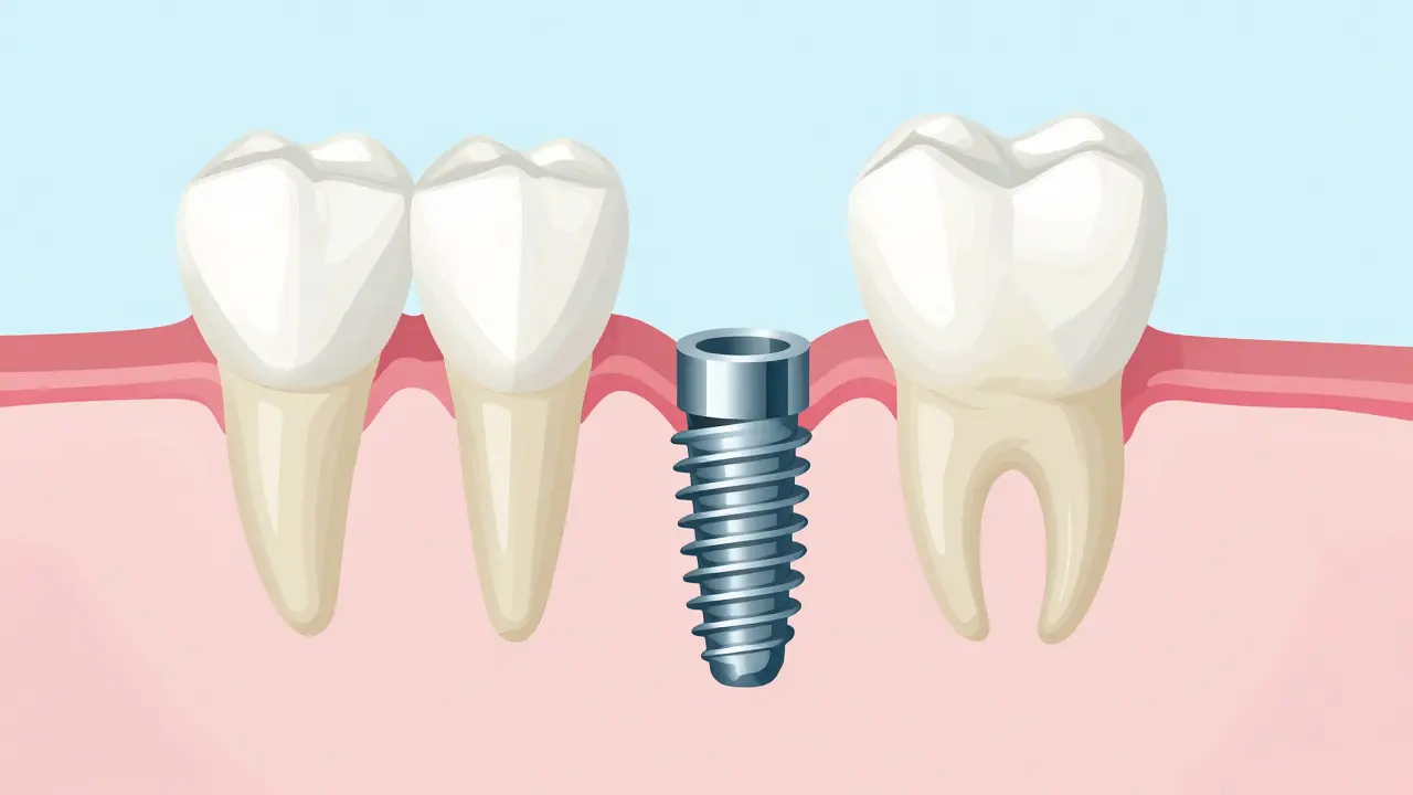 Schéma implantátu integrovaného v čelistní kosti
