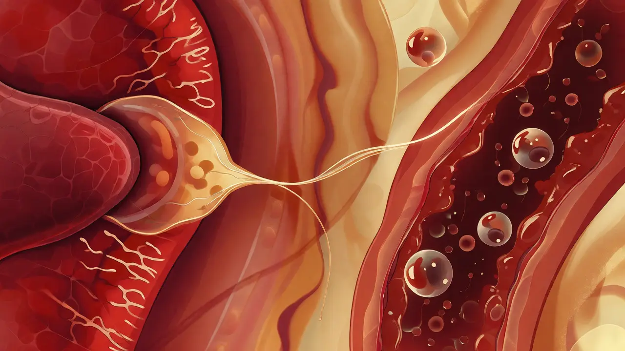 Konceptuální ilustrace propojující zánět dásní s regulací hladiny cukru v krvi u diabetiků