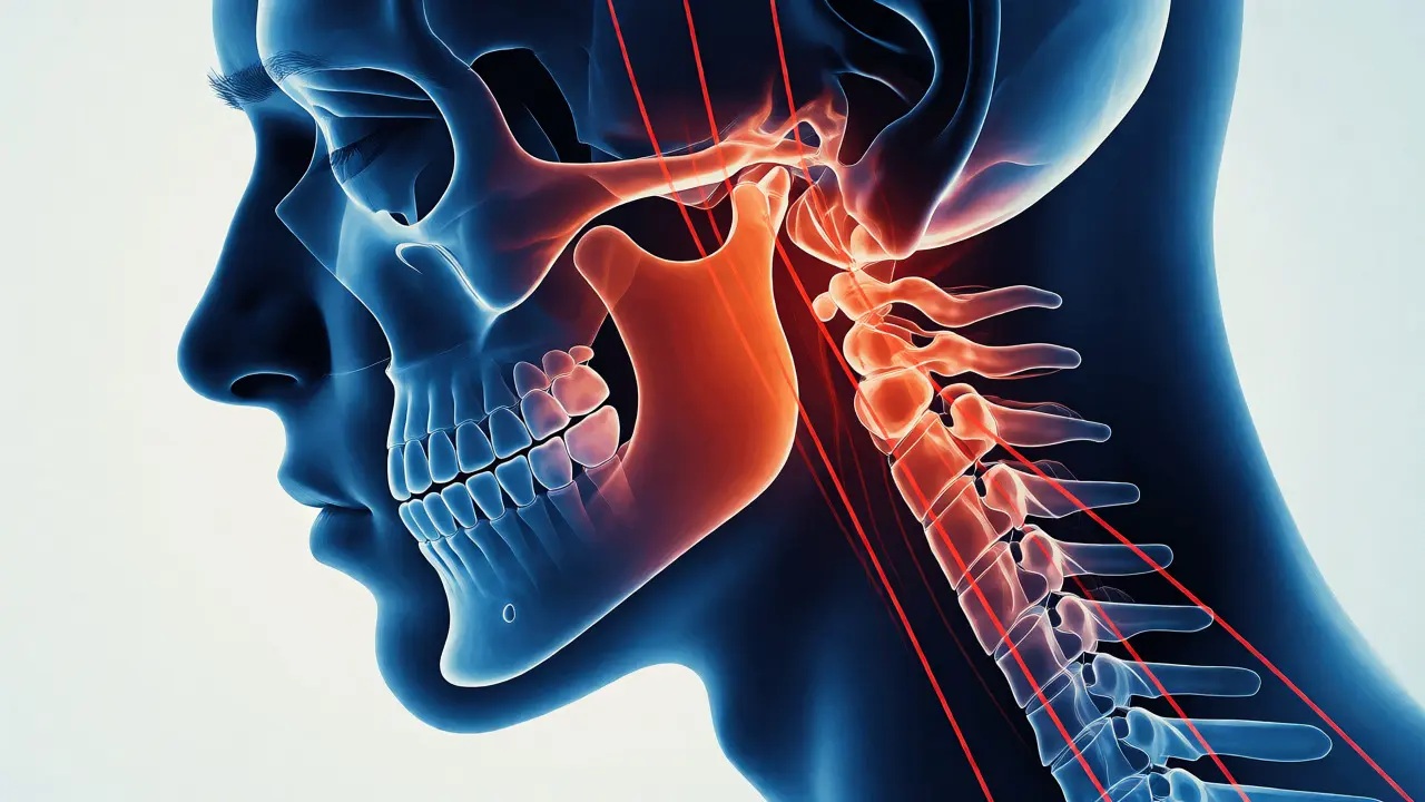 Anatomické znázornění čelisti a napětí ve spánkovém kloubu