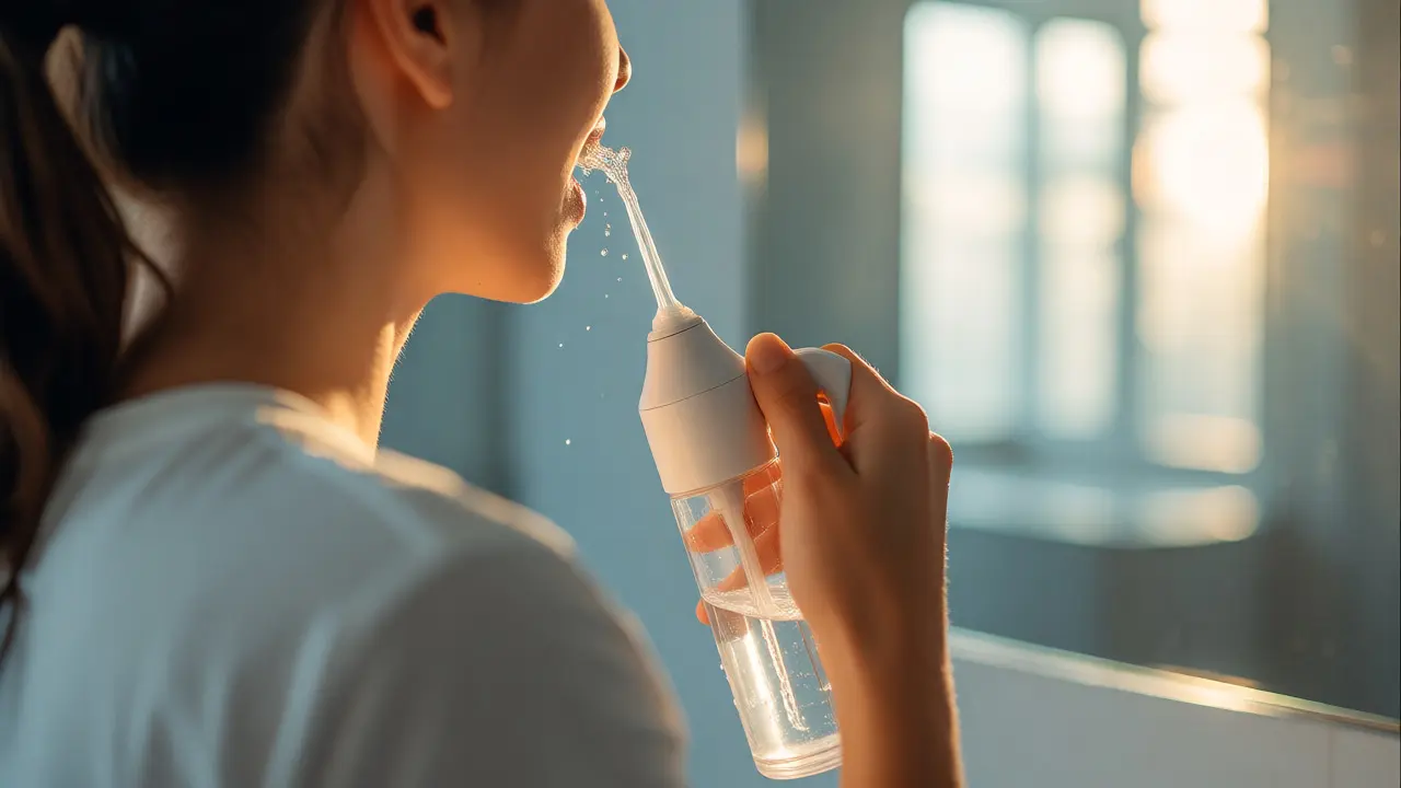 Čištění zadních zubů irigátorem pro prevenci