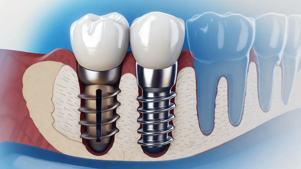 Řez čelistí s integrovaným zubním implantátem v kosti
